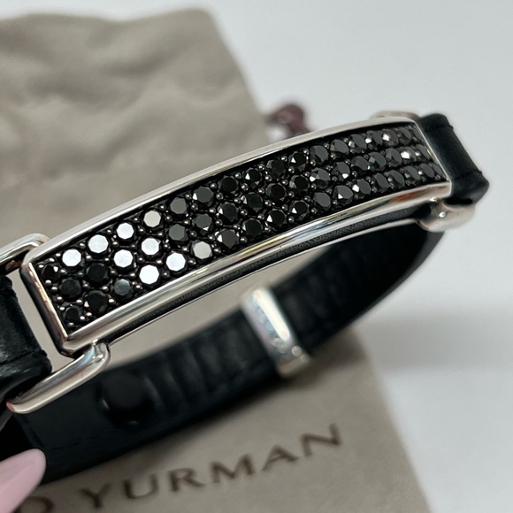 David Yurman Black Diamond Black Leather Band Bracelet .925 - Picture 10 of 10